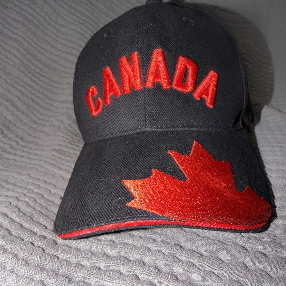 Canada Maple Leaf Flag Embroidered Hat Black One Size Adjustable Cap